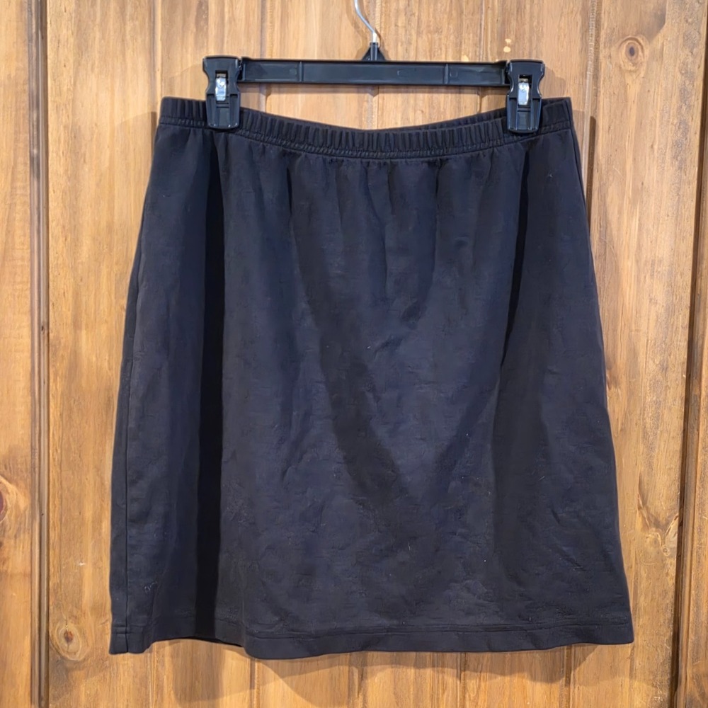L.L. Bean Mini Skirt Womens Medium Petite Black Elastic Waist Stretch Pull On